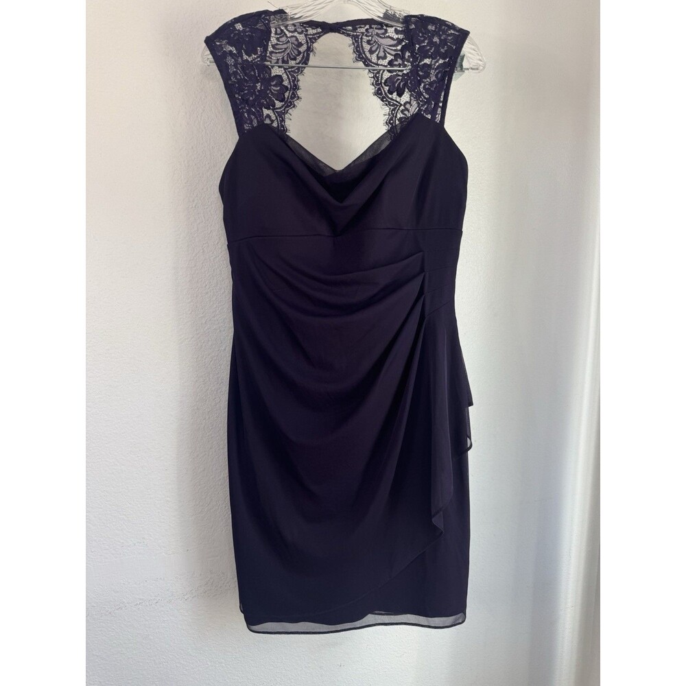 Scarlett Purple Evening Dress Short Open Back Lace Date Night Size 12